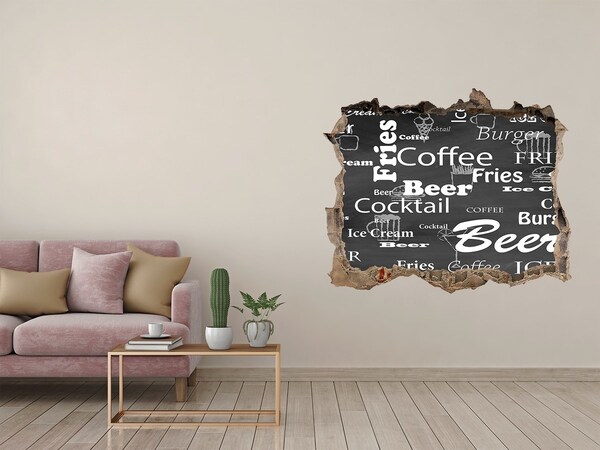 3D wall hole wallpaper Culinary chaos in the hole