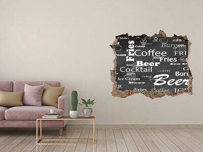 3D wall hole wallpaper Culinary chaos in the hole