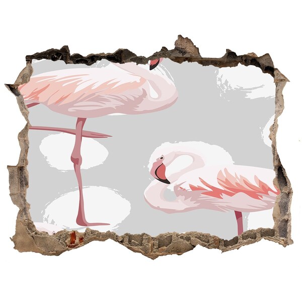 Hole wall sticker Pink flamingos in a hole in the wall