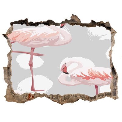 Hole wall sticker Pink flamingos in a hole in the wall