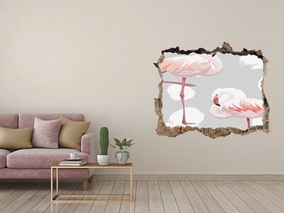 Hole wall sticker Pink flamingos in a hole in the wall