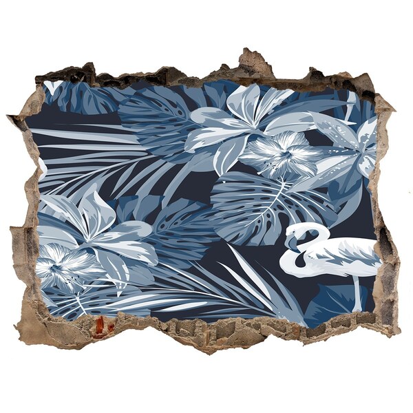 Hole in the wall decal Tropical paradise with flamingos