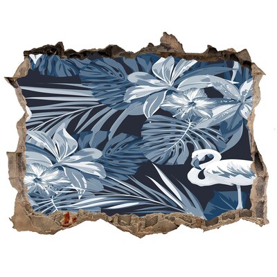 Hole in the wall decal Tropical paradise with flamingos