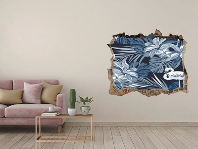 Hole in the wall decal Tropical paradise with flamingos