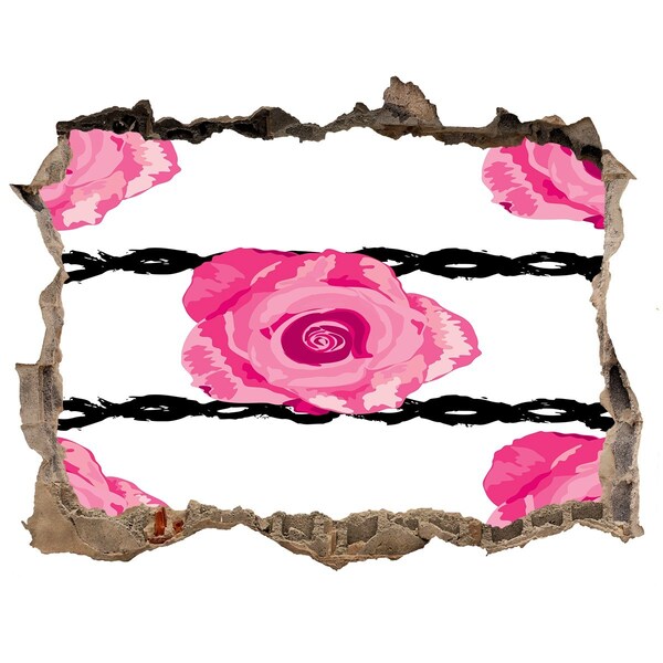 Hole wall sticker Roses behind barbed wire