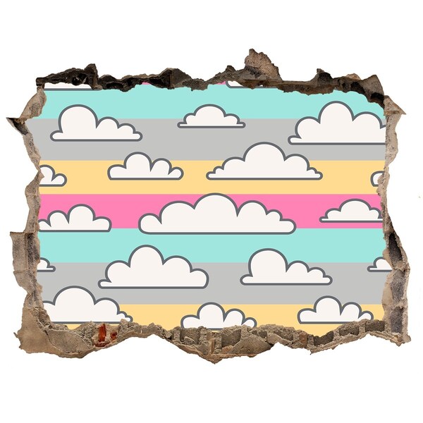 Hole in the wall decal Colorful clouds on a striped background