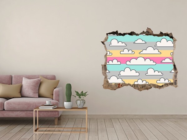 Hole in the wall decal Colorful clouds on a striped background
