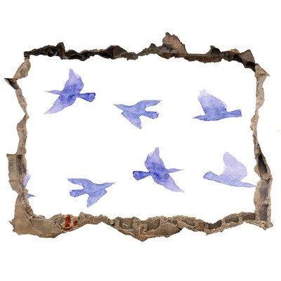 3D wall hole Sky with birds in a hole in the wall