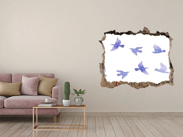 3D wall hole Sky with birds in a hole in the wall