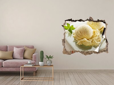 Hole wall sticker Ice cream on a plate