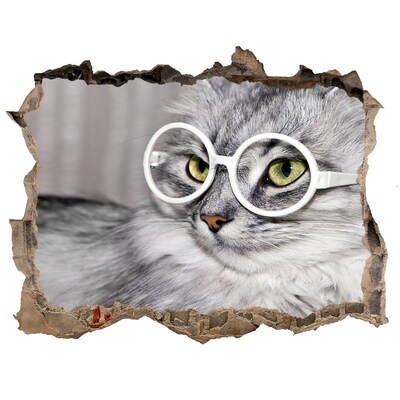 Hole in the wall sticker Cat with glasses through a hole in the wall