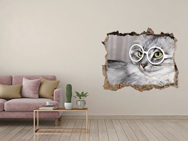 Hole in the wall sticker Cat with glasses