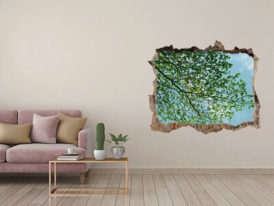Hole wall sticker Green leaves under a blue sky
