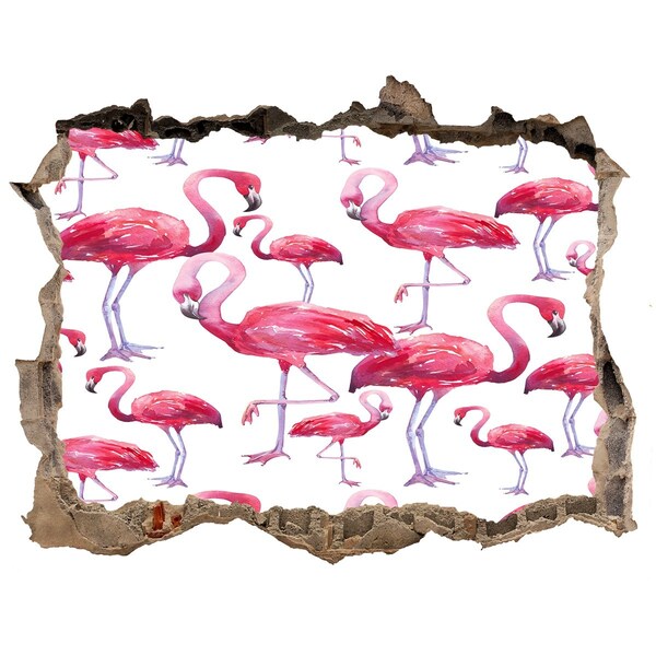 Hole in the wall decal Pink flamingos in a tropical style