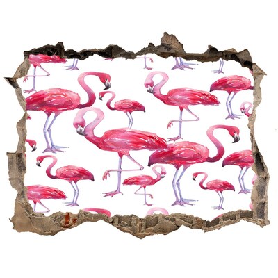 Hole in the wall decal Pink flamingos in a tropical style