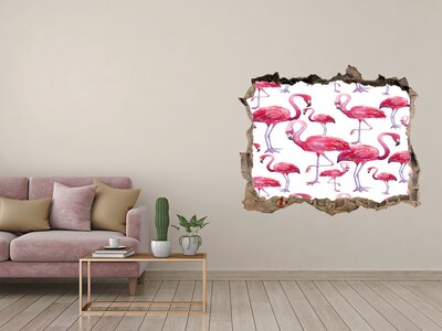 Hole in the wall decal Pink flamingos in a tropical style