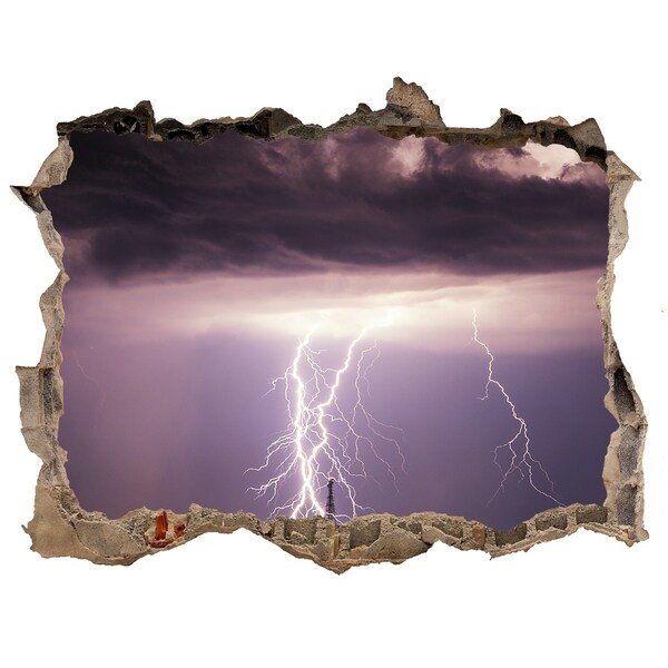 Hole in the wall decal Stormy sky with lightning