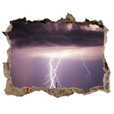 Hole in the wall decal Stormy sky with lightning