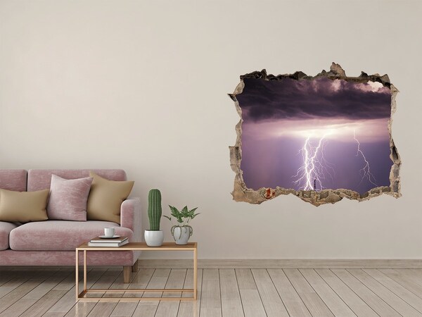 Hole in the wall decal Stormy sky with lightning