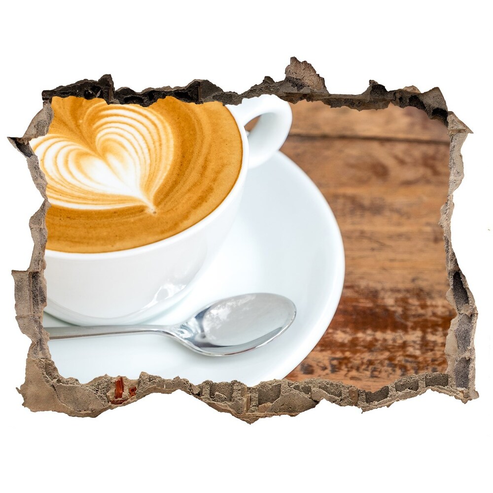 3D wall hole wallpaper Coffee in a cup