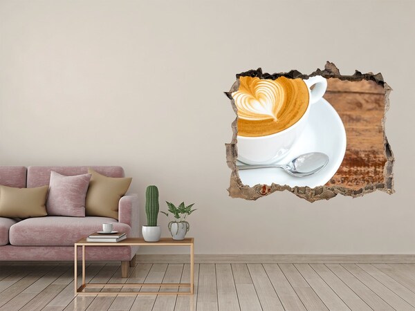 3D wall hole wallpaper Coffee in a broken wall