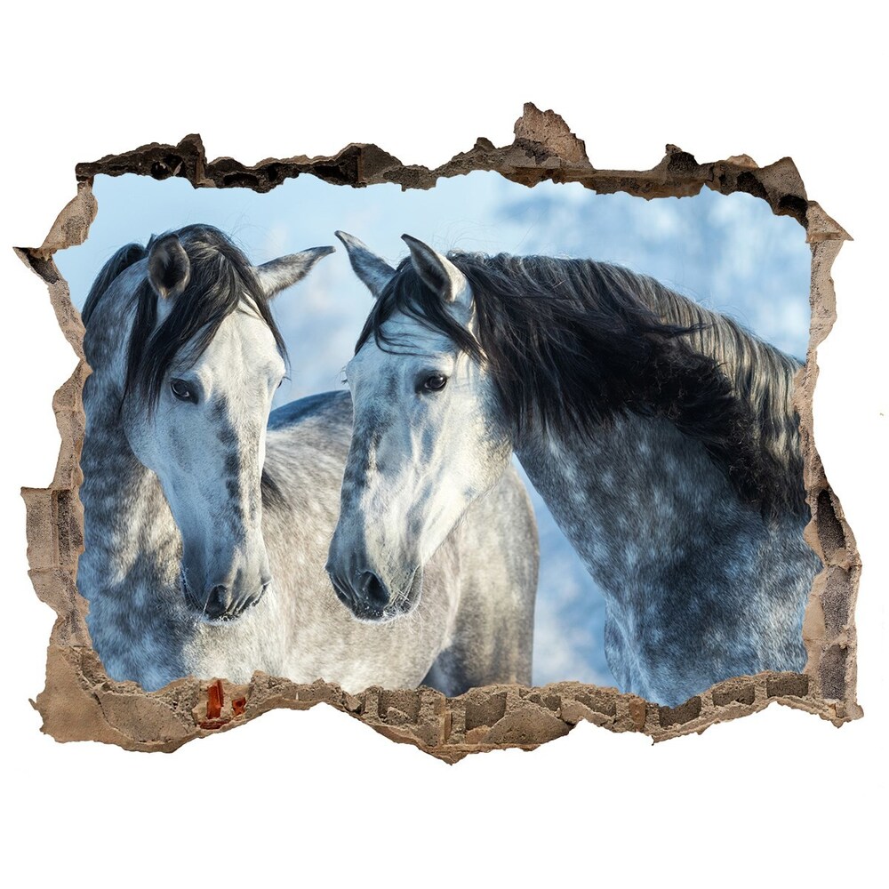 Hole in the wall decal Gray horses in winter