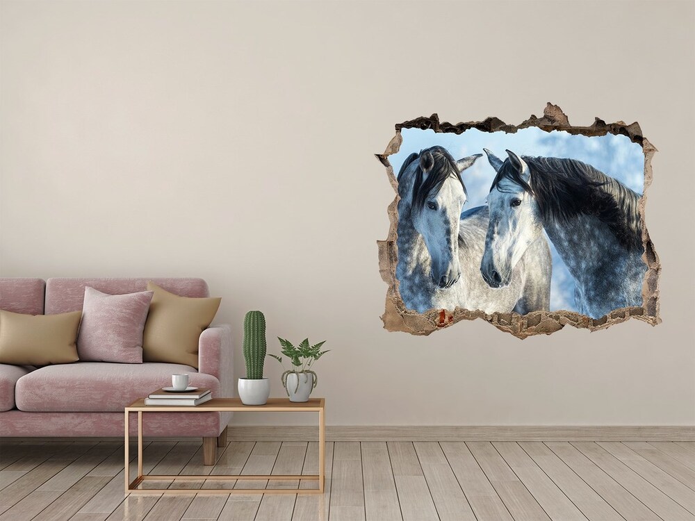 Hole in the wall decal Gray horses in winter