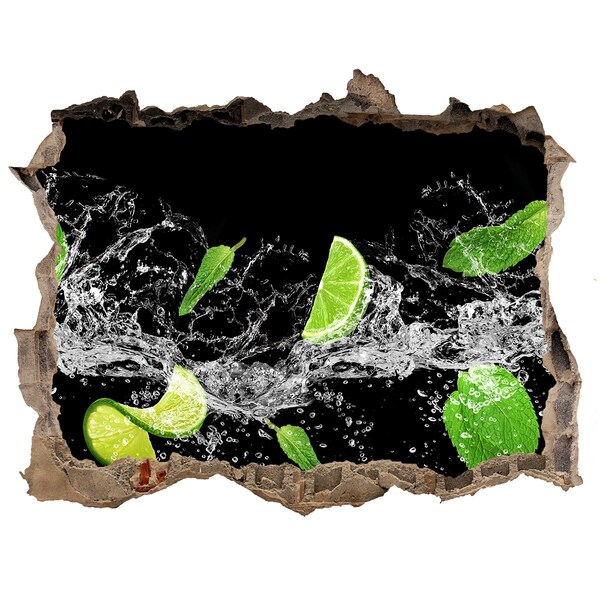 3D wall hole wallpaper Refreshing lime cocktail