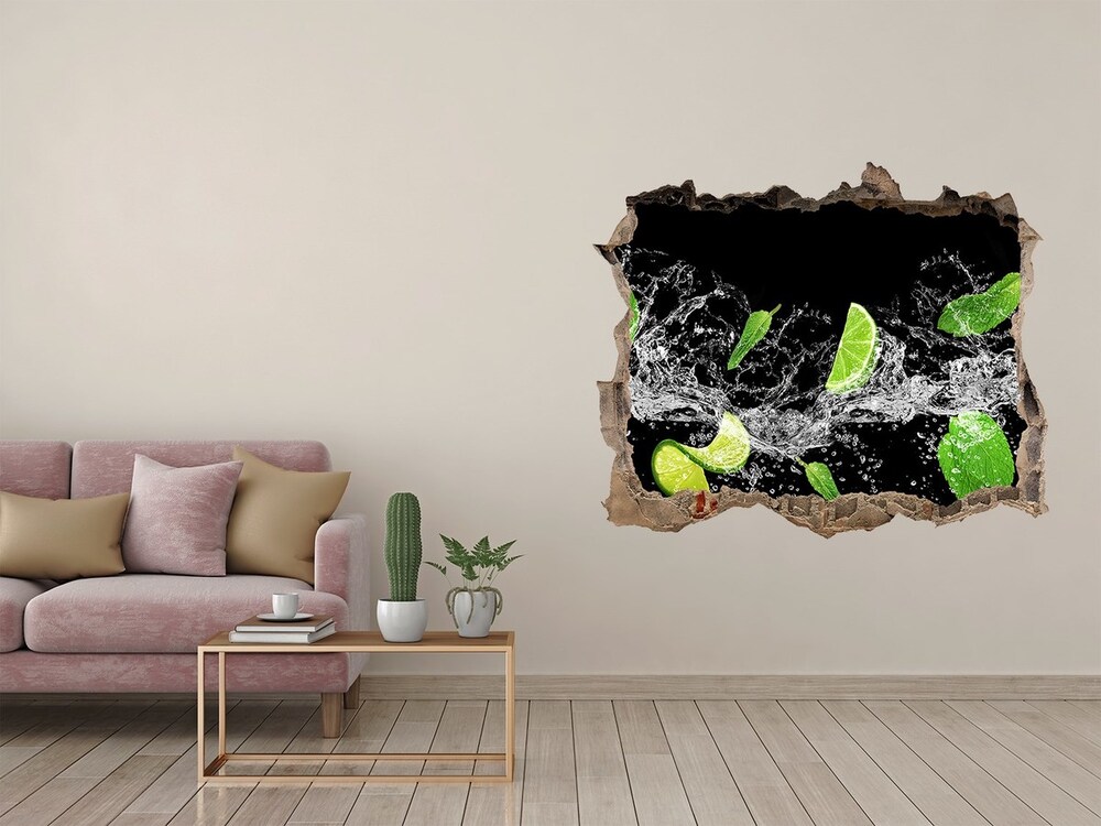 3D wall hole wallpaper Lime with mint