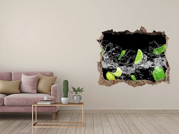 3D wall hole wallpaper Refreshing lime cocktail