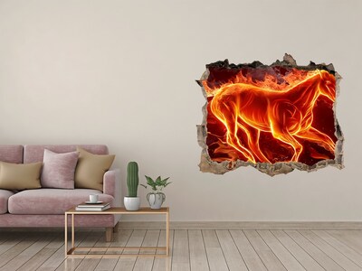 Hole wall sticker Burning Horse in a Hole in the Wall