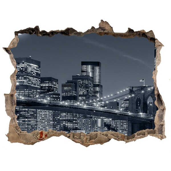Hole in the wall decal Night view of the city with a bridge