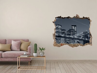 Hole in the wall decal Night view of the city with a bridge