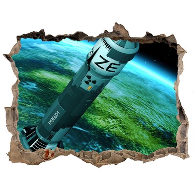Hole wall sticker Rocket in space