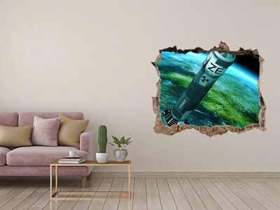 Hole wall sticker Rocket in space