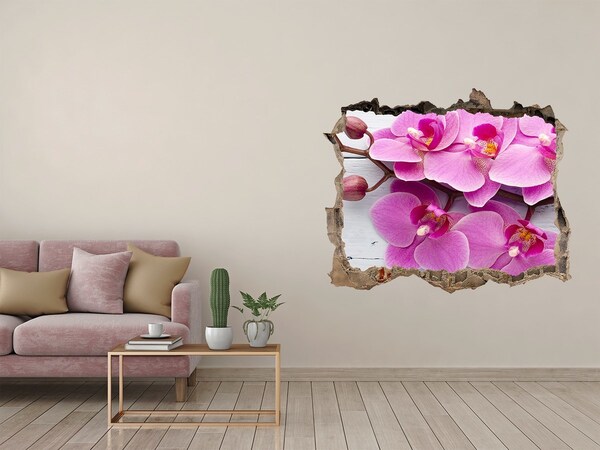 Hole wall sticker Orchid on wood