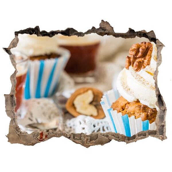 3D wall hole wallpaper Sweet paradise with cupcakes