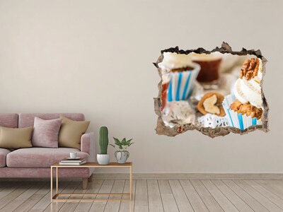 3D wall hole wallpaper Sweet paradise with cupcakes