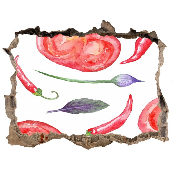 3D wall hole Fruits and vegetables in a hole in the wall