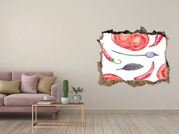 3D wall hole Fruits and vegetables in a hole in the wall