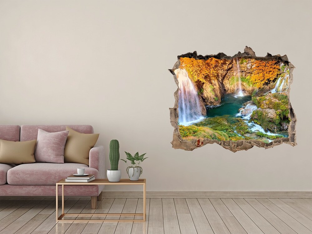 Hole wall sticker Waterfall in autumn