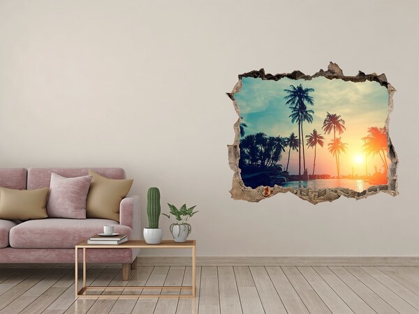 Hole in the wall sticker Sunset palm trees