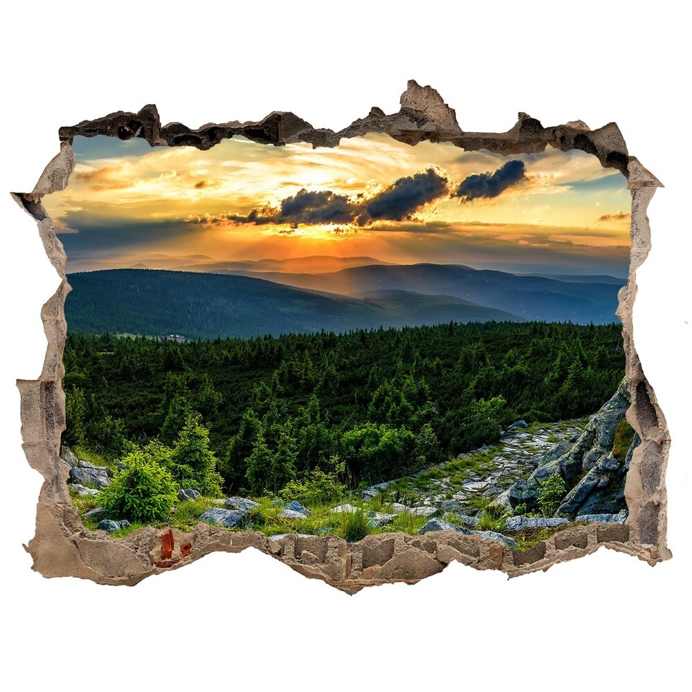 3D wall hole wallpaper Mountain panorama