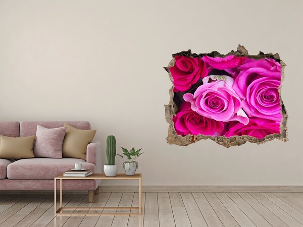 Hole in the wall decal A bouquet of pink roses