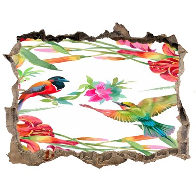 Hole in the wall decal A tropical paradise with birds and flowers