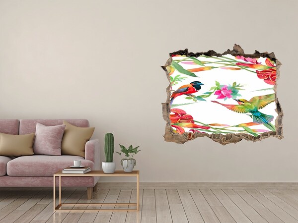 Hole in the wall decal A tropical paradise with birds and flowers