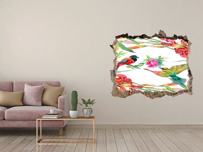 Hole in the wall decal A tropical paradise with birds and flowers