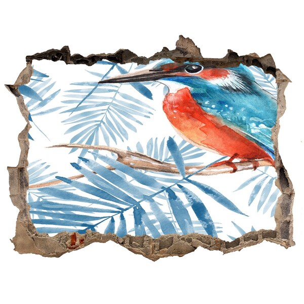 Hole in the wall decal Tropical bird among the leaves