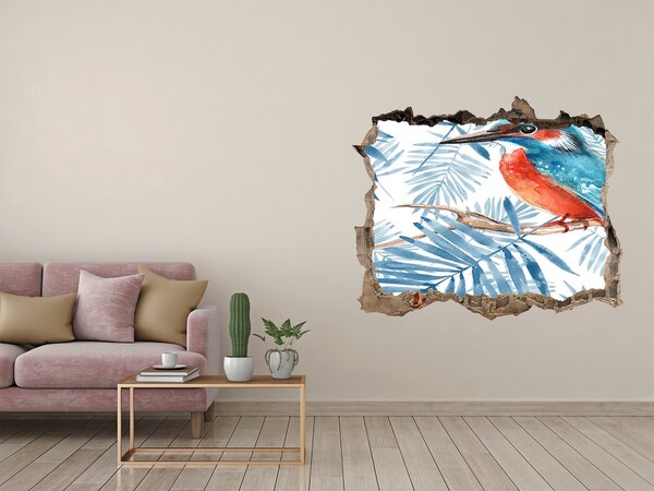 Hole in the wall decal Tropical bird among the leaves