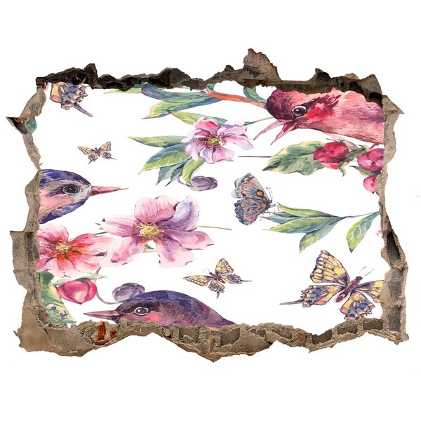 Hole in the wall sticker A floral paradise with birds and butterflies